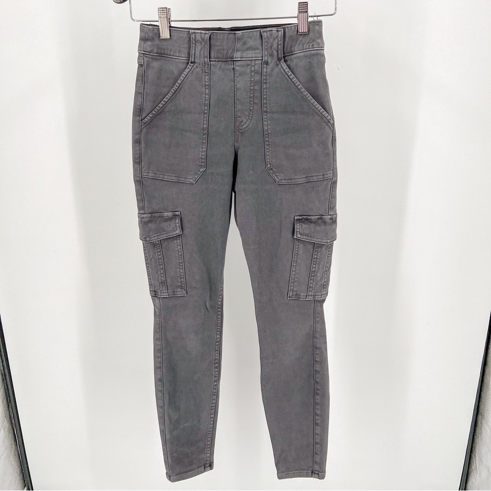 Spanx Stretch Twill Ankle Cargo Pants Gray Cotton Blend Pockets